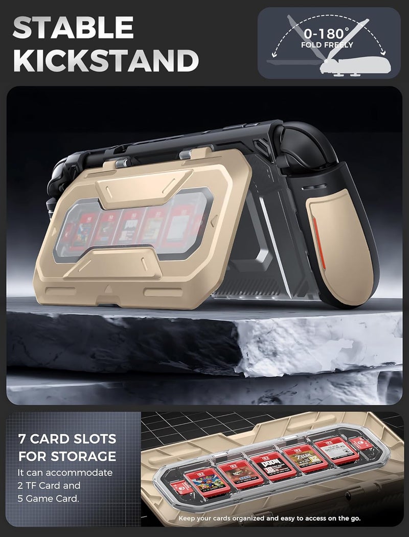 Mumba Dockable for Nintendo Switch 2 Case with Flip Stand, [Titan] Ergonomic Switch 2 Grip Protective Cover Holds 5 Game Cards & 2 TF Cards TPU Accessories and Quick-Release Joy-Con Design (Desert) - Image 4